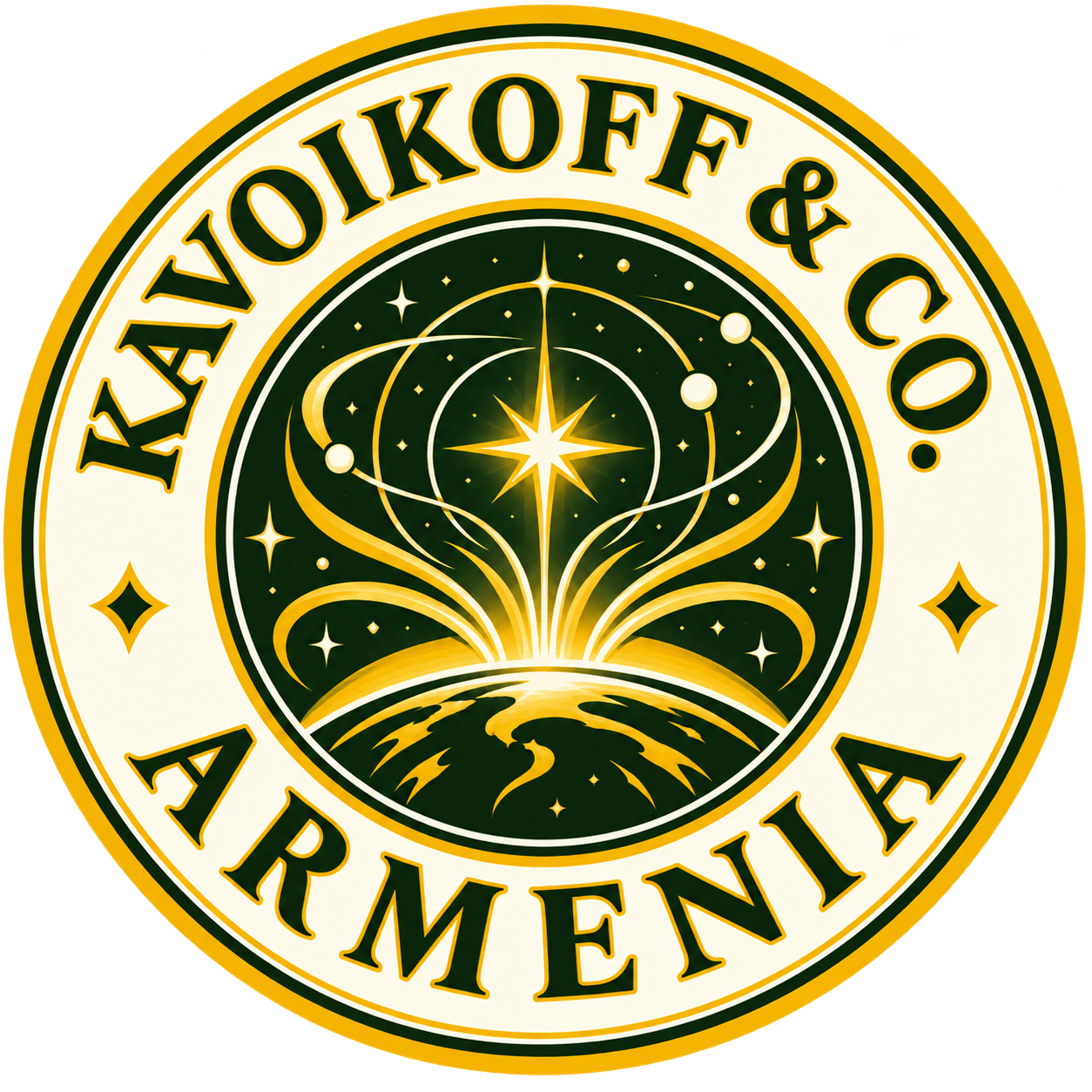 Лейбл Kavoikoff & Co. со звездой и орбитами